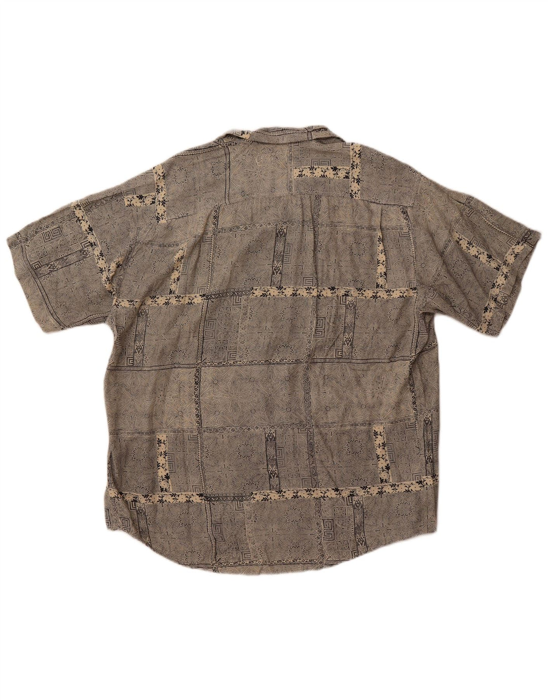 Camisa masculina vintage de manga curta grande cinza Paisley