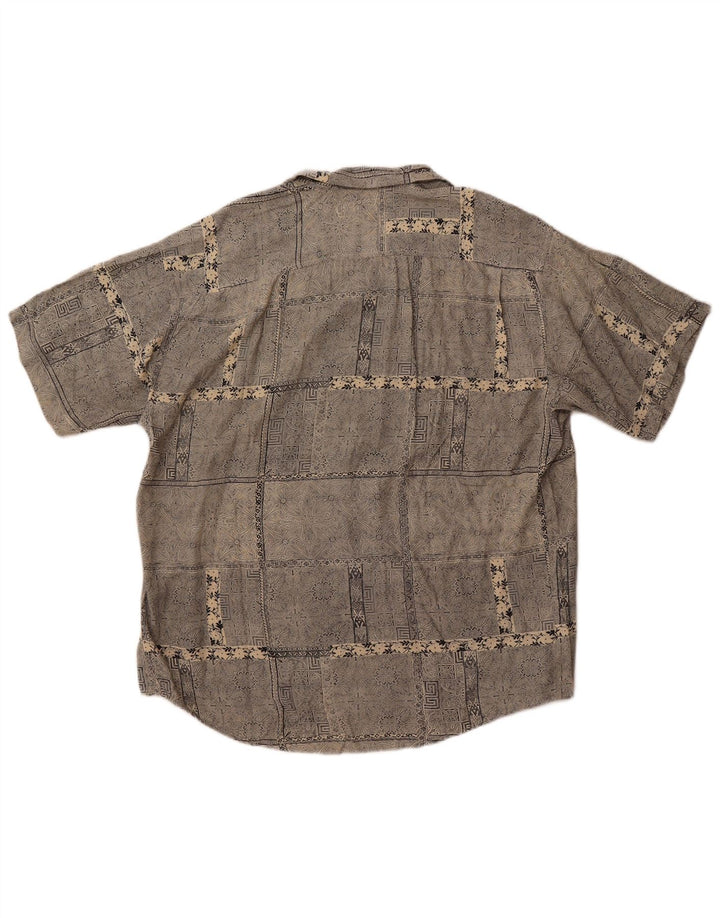 Camisa masculina vintage de manga curta grande cinza Paisley