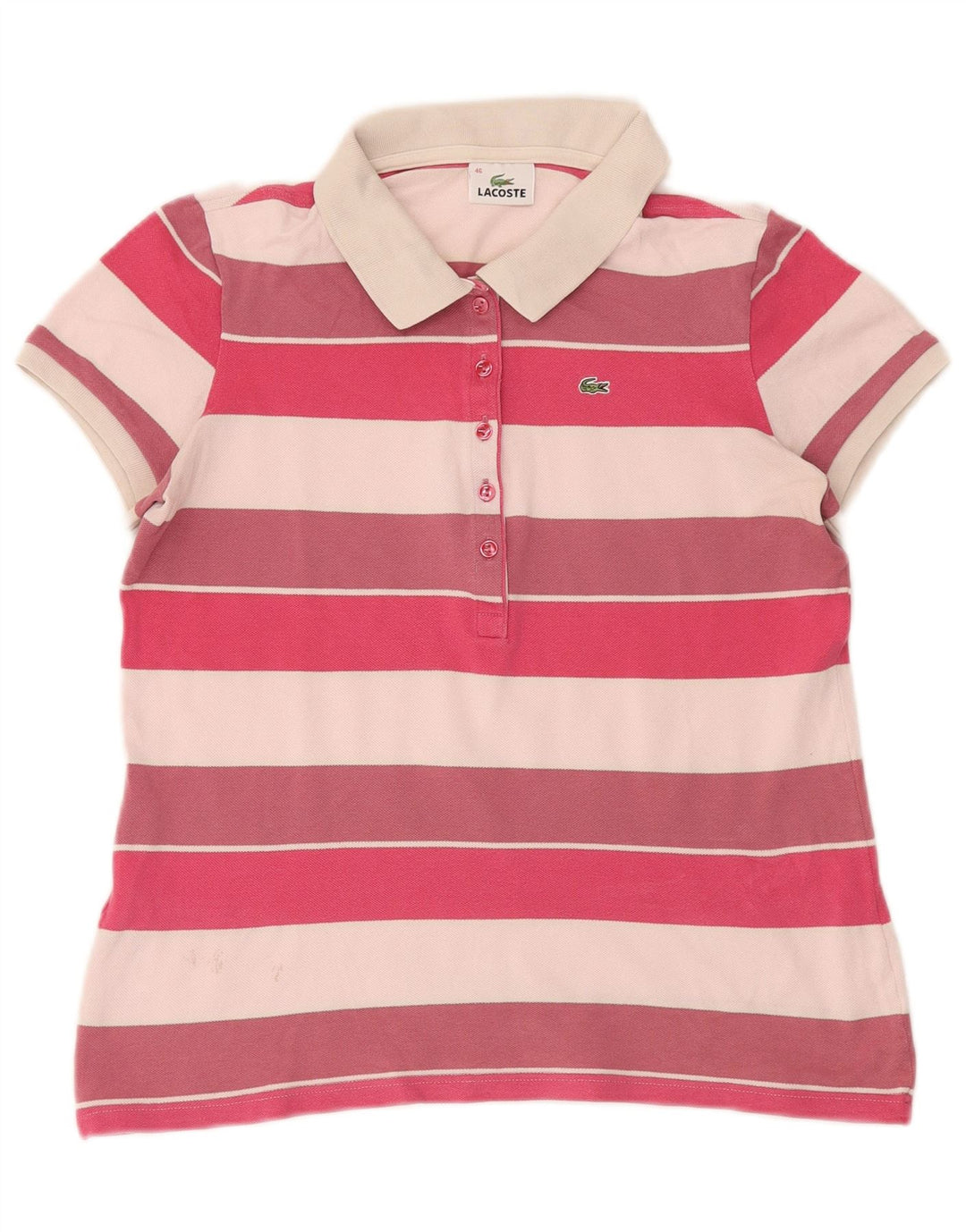Camisa polo feminina Lacoste tamanho 46 XL algodão listrado multicolorido