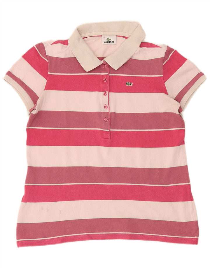 Camisa polo feminina Lacoste tamanho 46 XL algodão listrado multicolorido