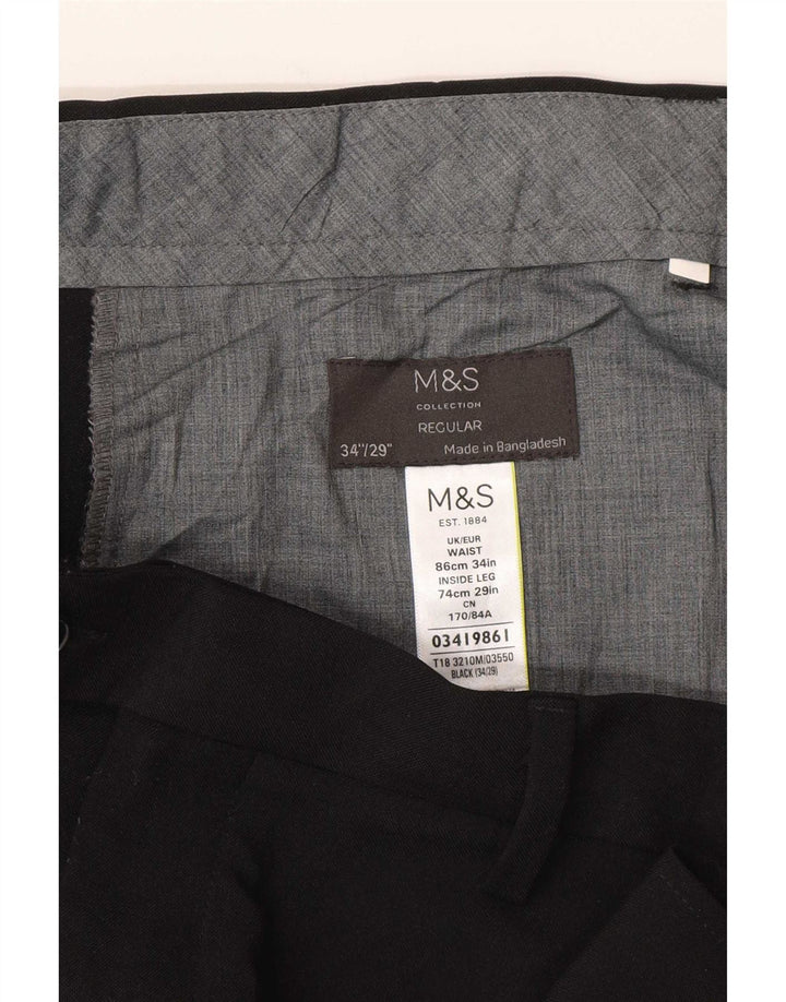 Calça masculina de terno regular Marks & Spencer W34 L29 poliéster preto