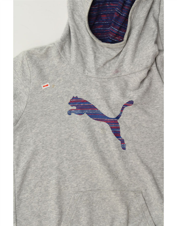 PUMA Girls Graphic Hoodie Jumper 15-16 Years Grey Cotton Vintage Puma and Second-Hand Puma from Messina Hembry 
