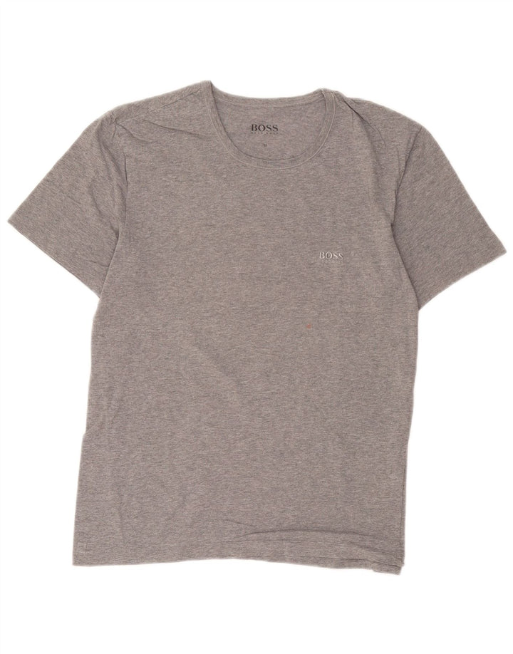 Camiseta masculina Hugo Boss Top algodão manchado cinza médio