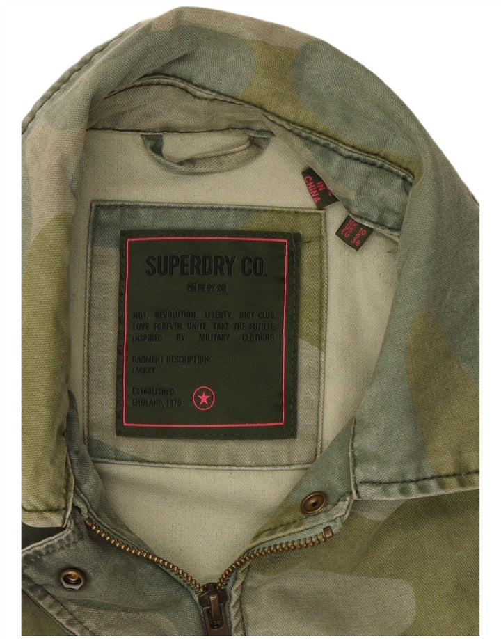 Jaqueta jeans feminina Superdry Crop Graphic UK 10 pequena camuflagem cáqui