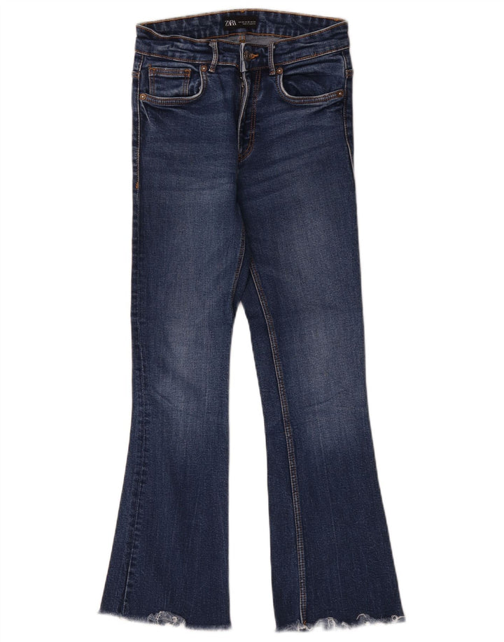 Zara Calça Jeans Feminina Crop Flared EU 34 2XS W24 L25 Azul