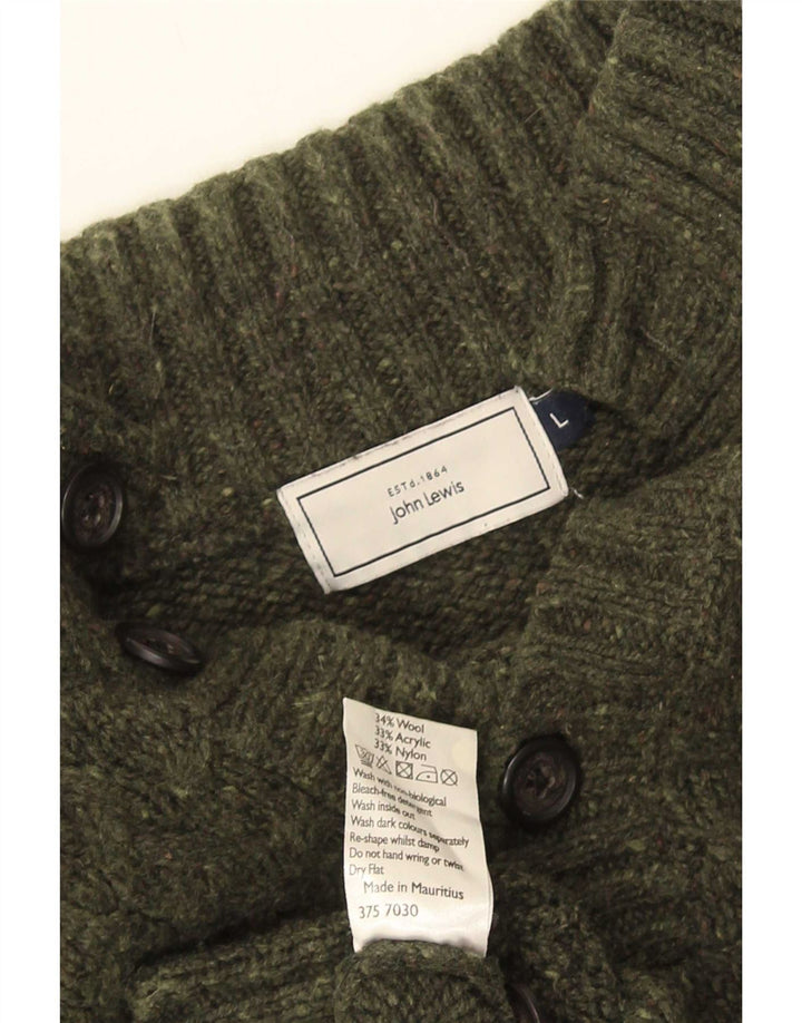 Suéter masculino John Lewis com gola de botão grande lã cáqui
