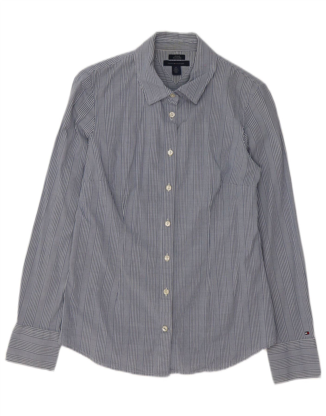 Camisa feminina Tommy Hilfiger UK 14 algodão xadrez azul médio