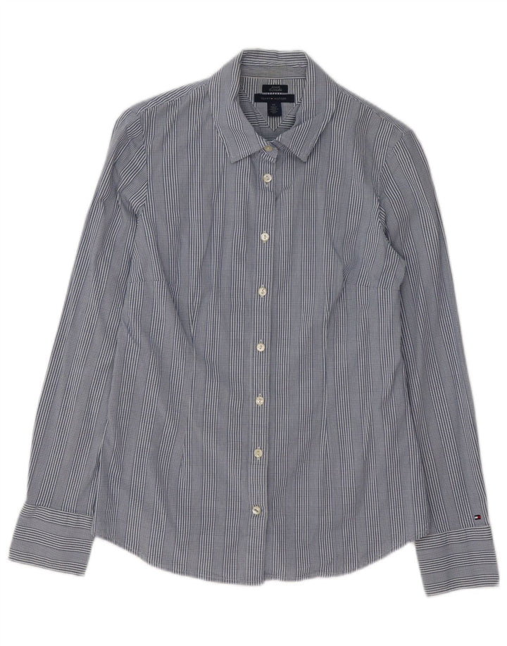 Camisa feminina Tommy Hilfiger UK 14 algodão xadrez azul médio