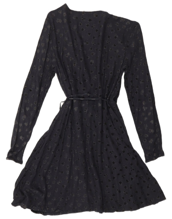 SUPERDRY Womens Abstract Pattern Long Sleeve Wrap Dress UK 6 XS Navy Blue