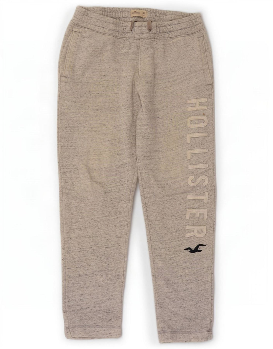Calça de treino masculina Hollister com estampa gráfica cinza médio algodão manchado