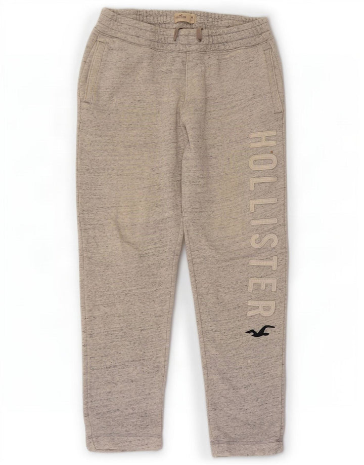 Calça de treino masculina Hollister com estampa gráfica cinza médio algodão manchado