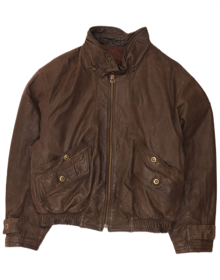 Jaqueta de couro bomber masculina vintage EU 52 XL couro marrom