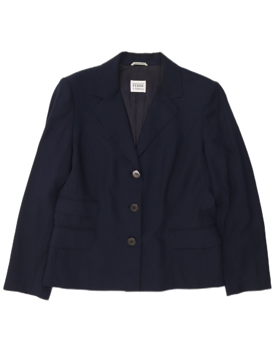 Jaqueta blazer feminina de 3 botões Gianfranco Ferre Reino Unido 14 grande azul marinho