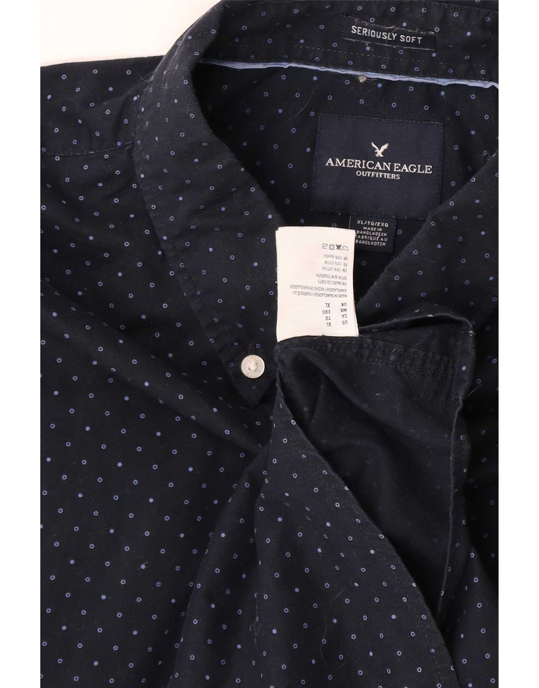 Camisa masculina American Eagle XL azul marinho algodão manchado