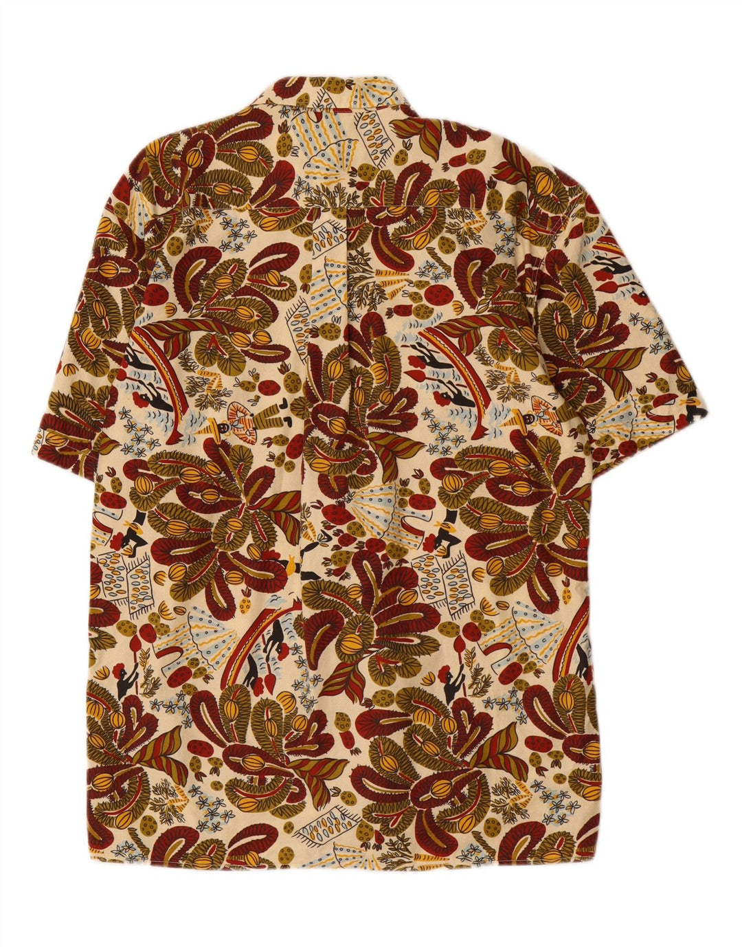 Camisa masculina vintage de manga curta, algodão Paisley multicolorido médio