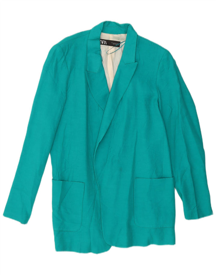 Jaqueta blazer aberta feminina ZARA Reino Unido 14 viscose turquesa média