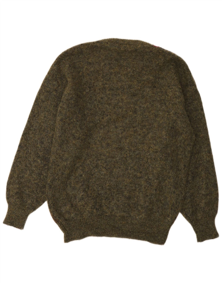Suéter vintage masculino com gola redonda, médio cáqui Argyle/Diamante