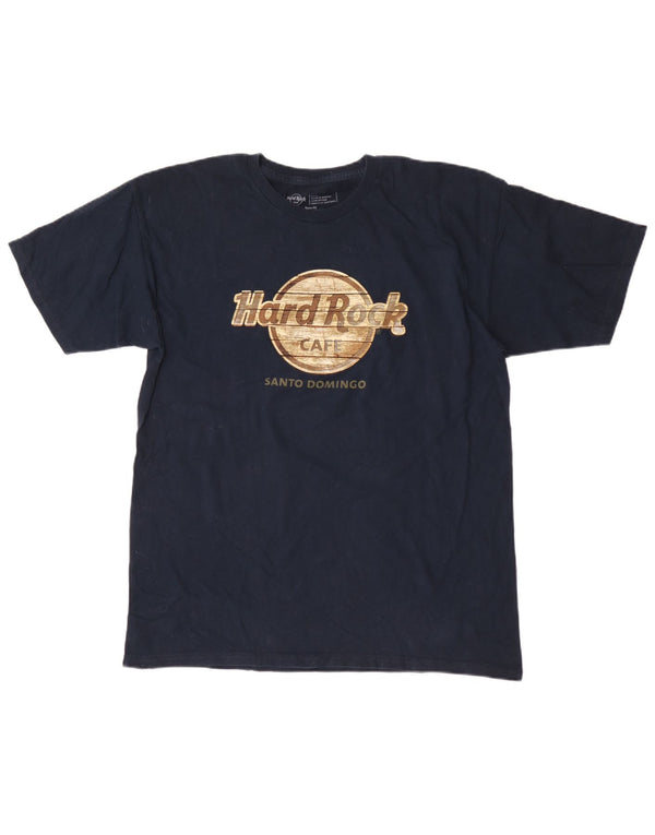 Camiseta masculina Hard Rock Cafe Santo Domingo com estampa gráfica grande azul marinho