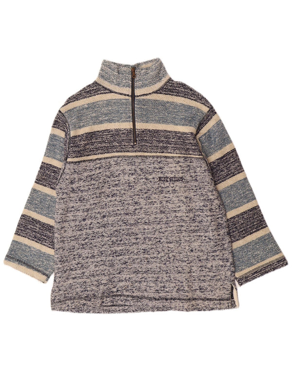 Moletom masculino vintage com zíper 1/4 jumper médio listrado azul retrô