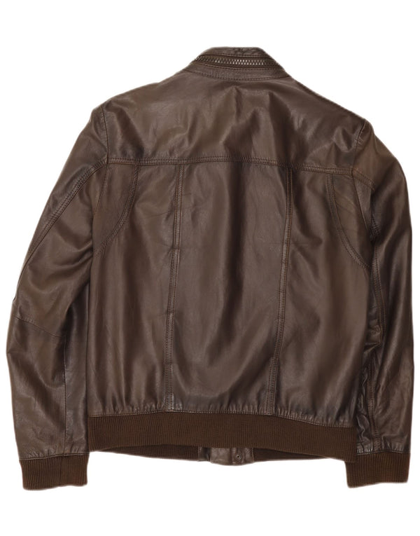 Jaqueta Zen Mens Bomber Couro Tamanho 50 Couro Marrom Médio