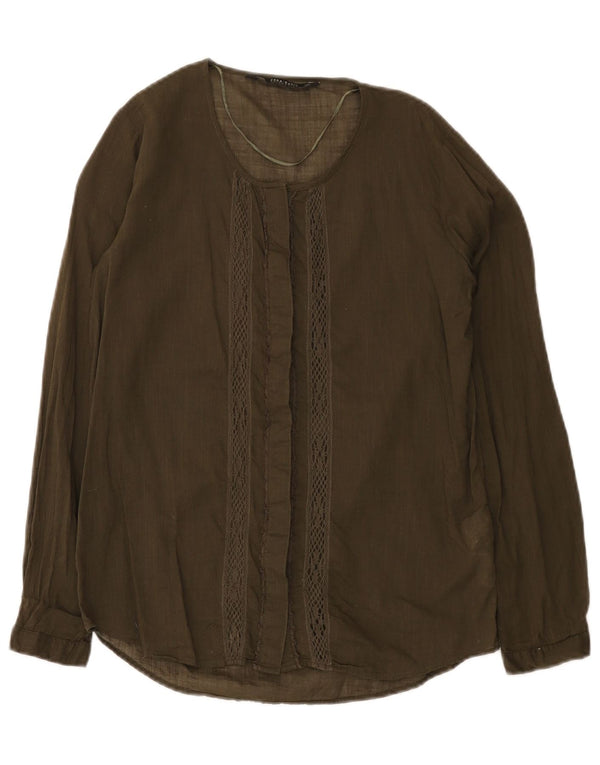 Blusa feminina Zara com ajuste solto UK 6 XS algodão cáqui