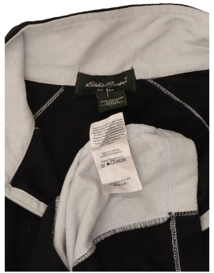 Eddie Bauer Suéter masculino de lã com zíper e gola grande em poliéster colorblock preto