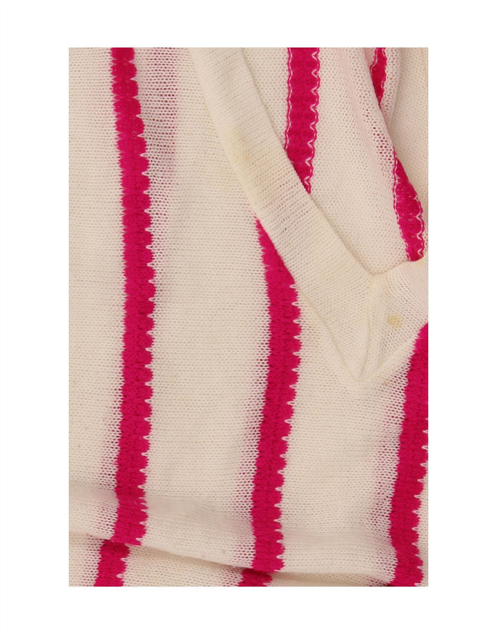 Suéter feminino vintage com decote em V UK 12 listrado branco médio