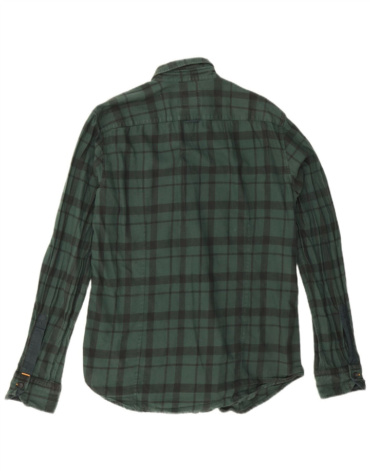 Camisa masculina de flanela Hugo Boss algodão xadrez verde médio