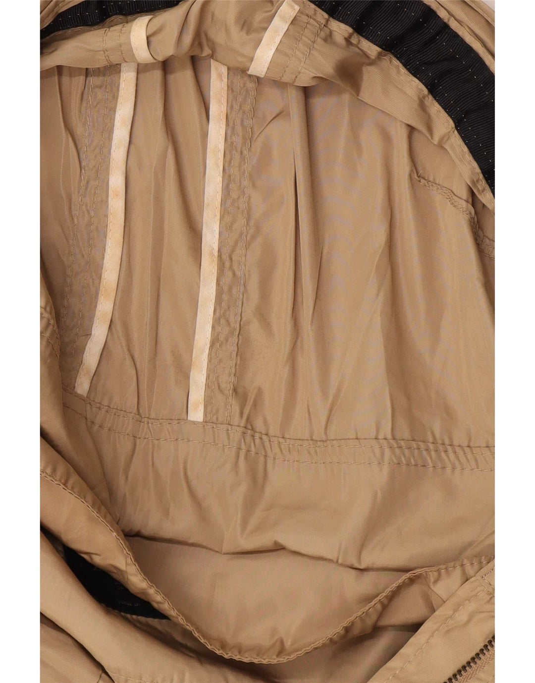 Jaqueta de chuva com capuz feminino Zara UK 12 poliéster bege médio