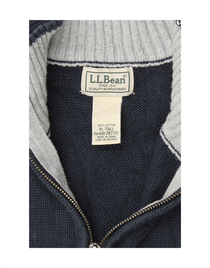 L.L.BEAN Mens Tall Zip Neck Jumper Sweater XL Navy Blue Cotton Vintage L.L.Bean and Second-Hand L.L.Bean from Messina Hembry 