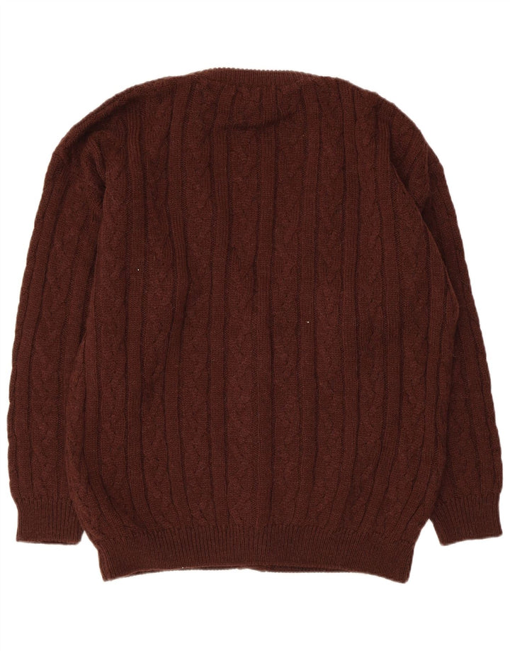 Suéter cardigã masculino vintage IT 52 grande lã de alpaca marrom