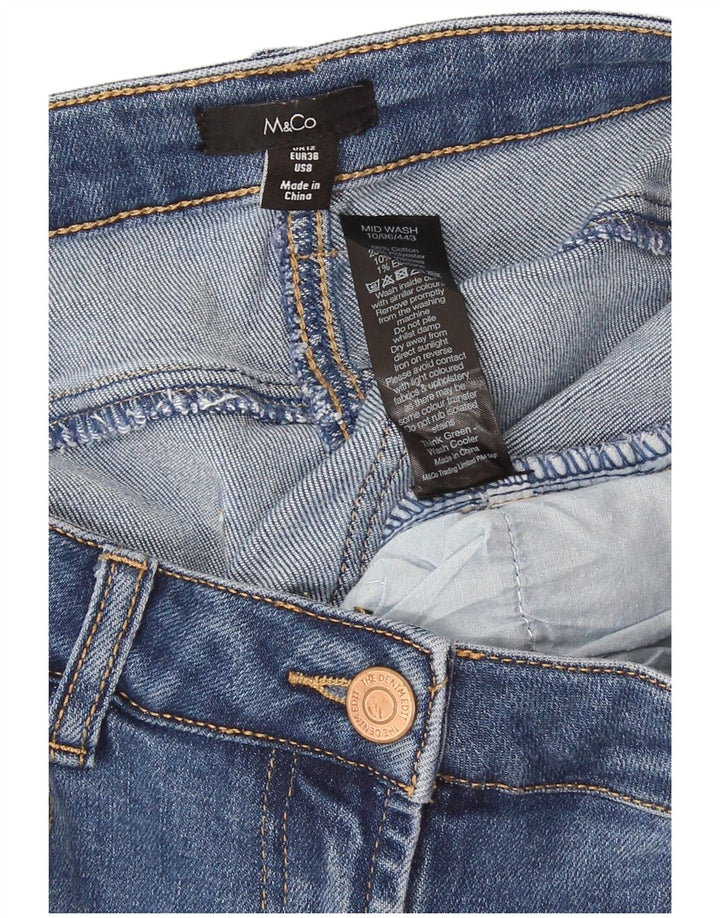 Jeans recortados femininos M&Co UK 12 médio W30 L25 algodão azul