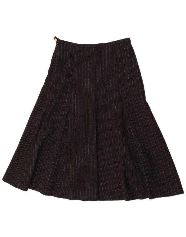 Saia feminina vintage cintura alta evasê UK 12 médio W30 listrada preta