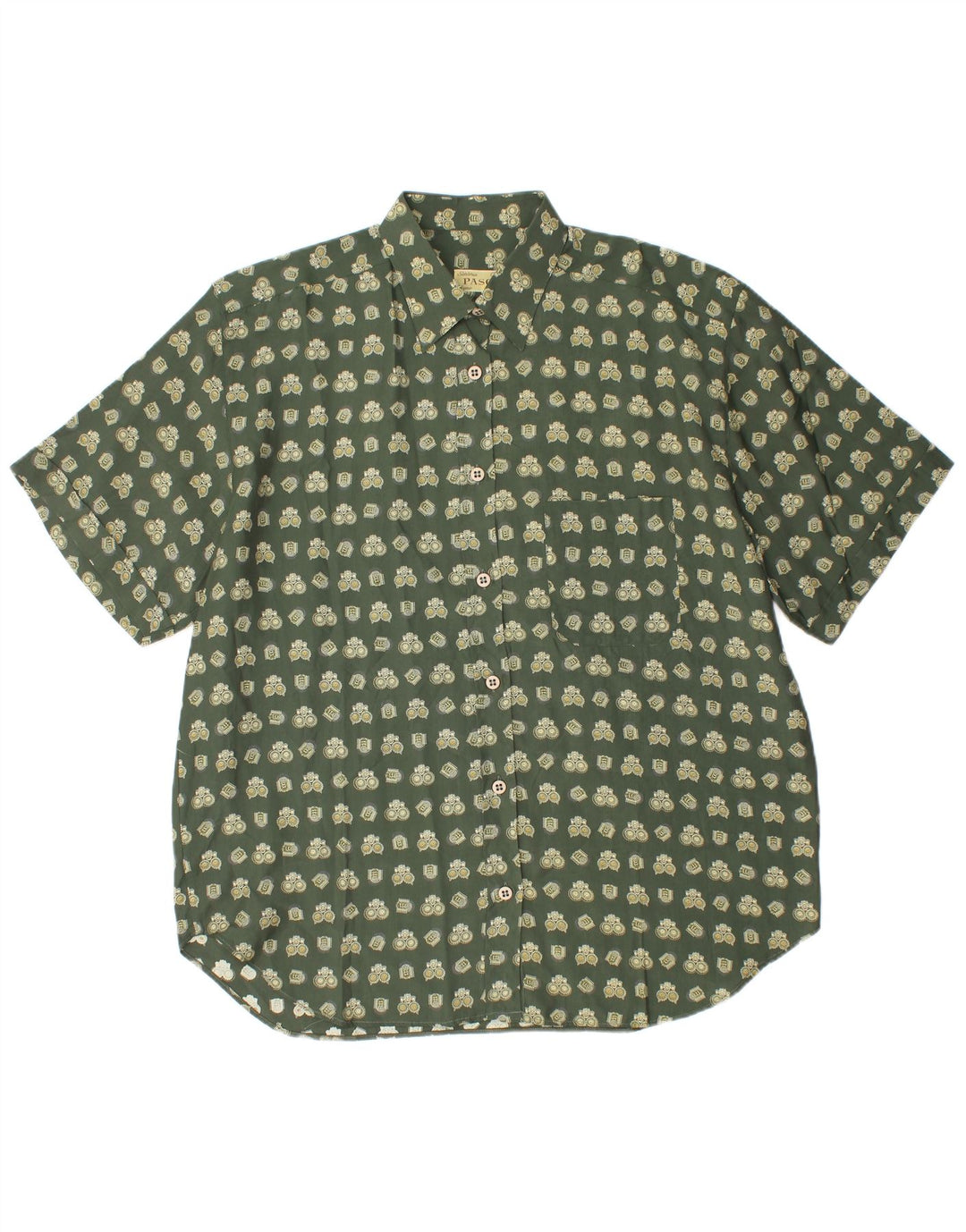 Camisa feminina vintage grande com padrão abstrato Reino Unido 16 grande verde geométrica
