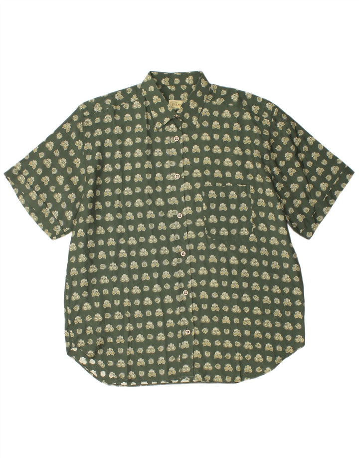 Camisa feminina vintage grande com padrão abstrato Reino Unido 16 grande verde geométrica