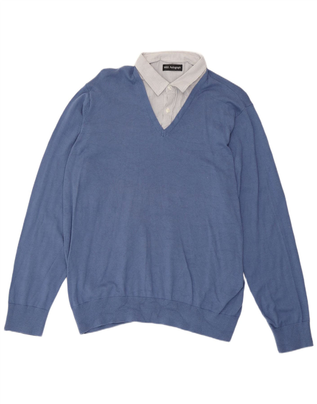 Suéter masculino Marks & Spencer com decote em V XL azul algodão