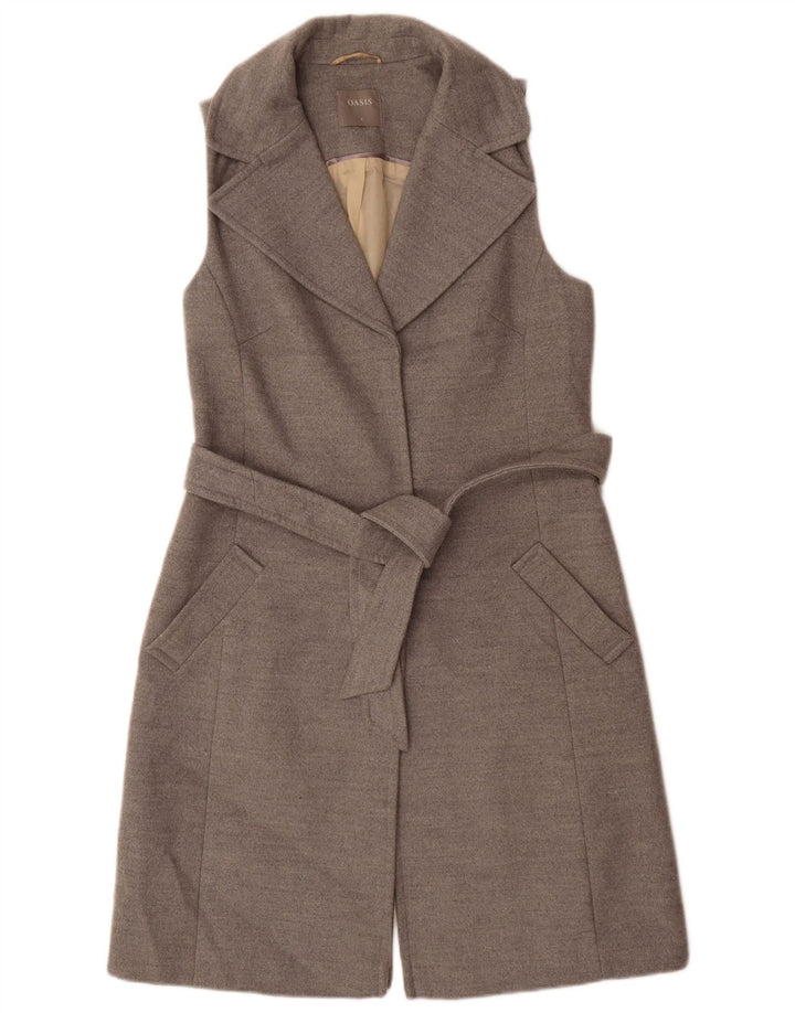 Jaqueta blazer feminina Oasis Longline sem mangas UK 10 poliéster cinza pequeno