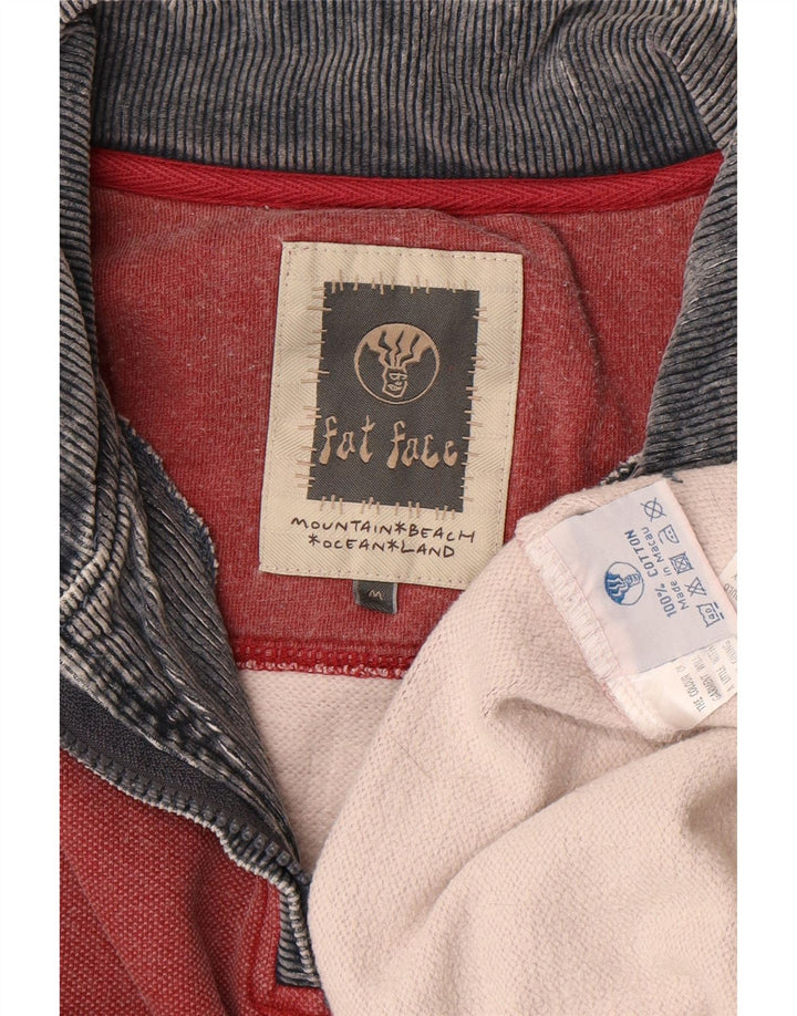 FAT FACE Mens Gráfico Zip Neck Moletom Jumper Médio Algodão Vermelho