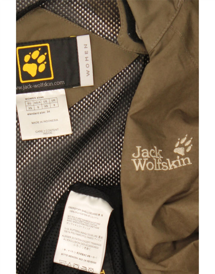 Jaqueta de chuva feminina com capuz Jack Wolfskin Reino Unido 8 poliéster cáqui pequeno