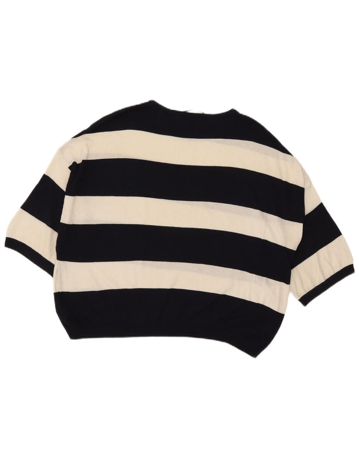 Zara blusa feminina oversized manga 1/2 top Reino Unido 12 listrado branco médio