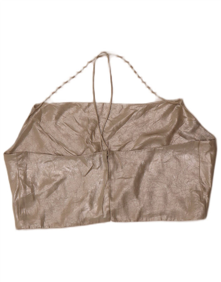 Zara Top feminino cropped UK 18 XL dourado poliéster
