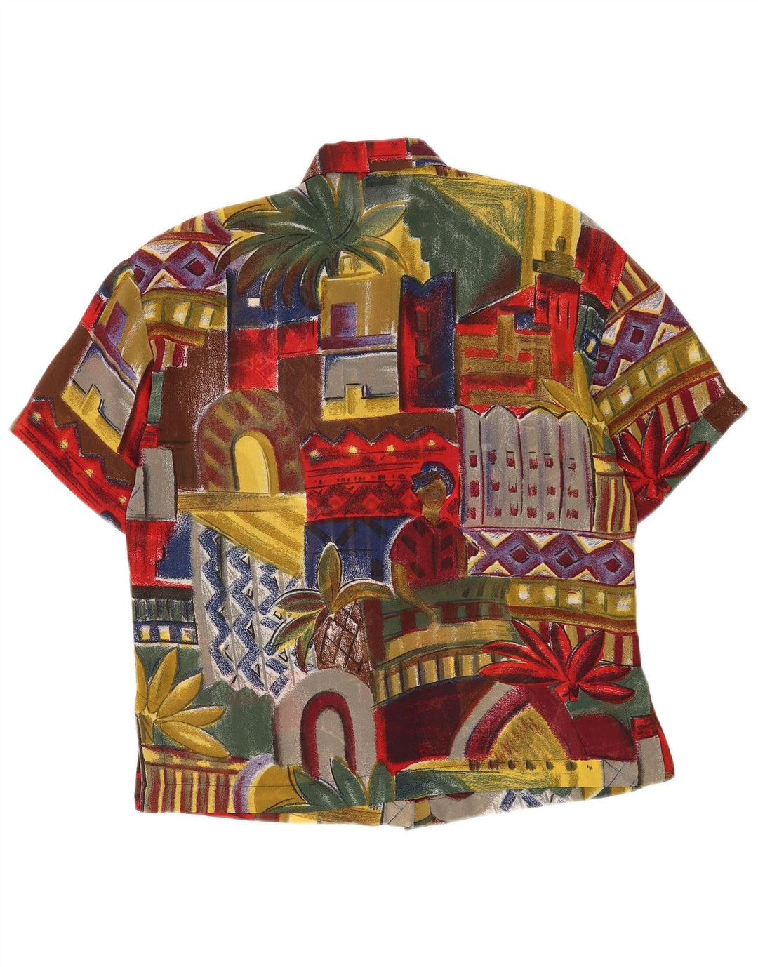Blusa feminina vintage de manga curta UK 10 pequena multicolorida