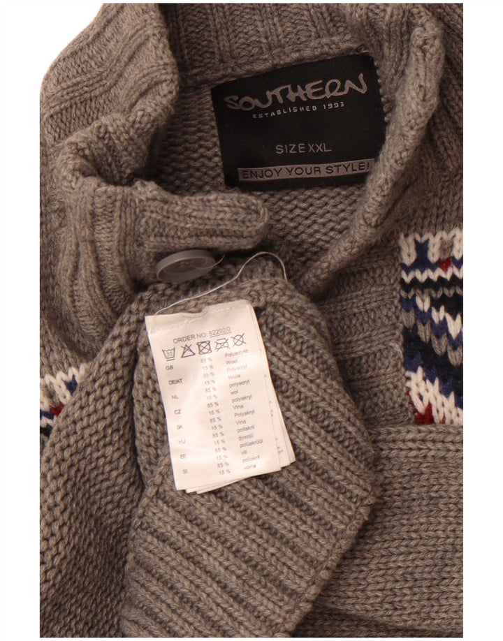 Suéter masculino SOUTHERN com decote em botão 2XL cinza Fair Isle acrílico