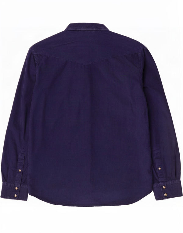 Camisa masculina de veludo cotelê regular Fit da Marks & Spencer, algodão azul marinho médio