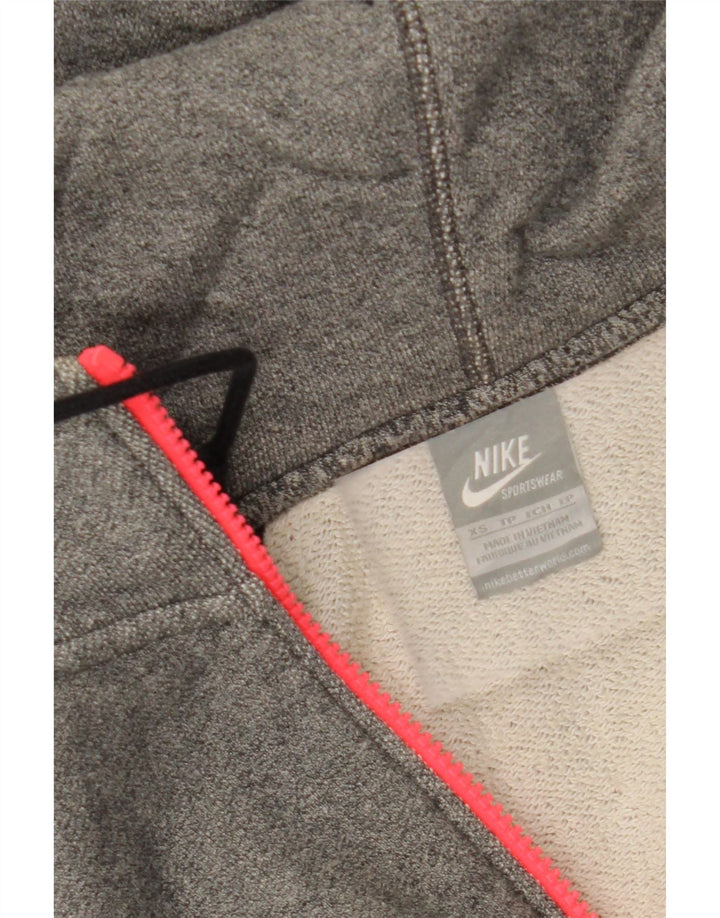 NIKE Womens Zip Hoodie Sweater UK 6 XS Grey Colourblock Cotton Vintage Nike and Second-Hand Nike from Messina Hembry 