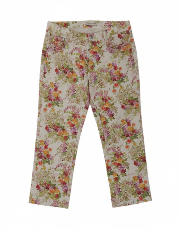Calça jeans feminina EMMANUEL SCHVILI W32 L24 multicolorida floral