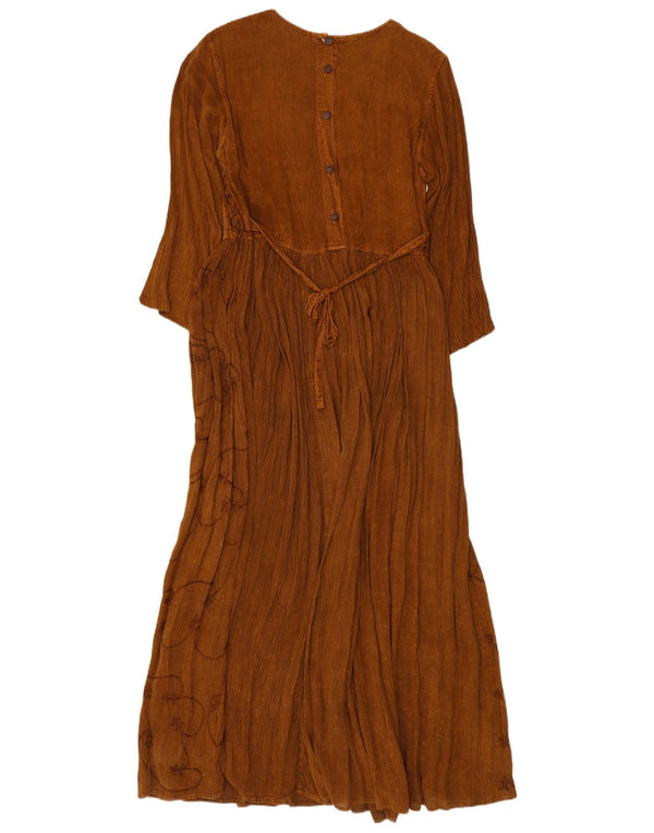 Vestido maxi feminino vintage manga 3/4 Reino Unido 10 pequeno marrom paisley