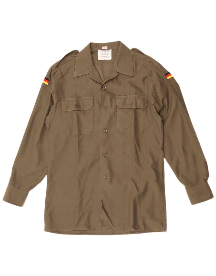 Camisa militar masculina vintage tamanho 39/40 poliéster cáqui médio