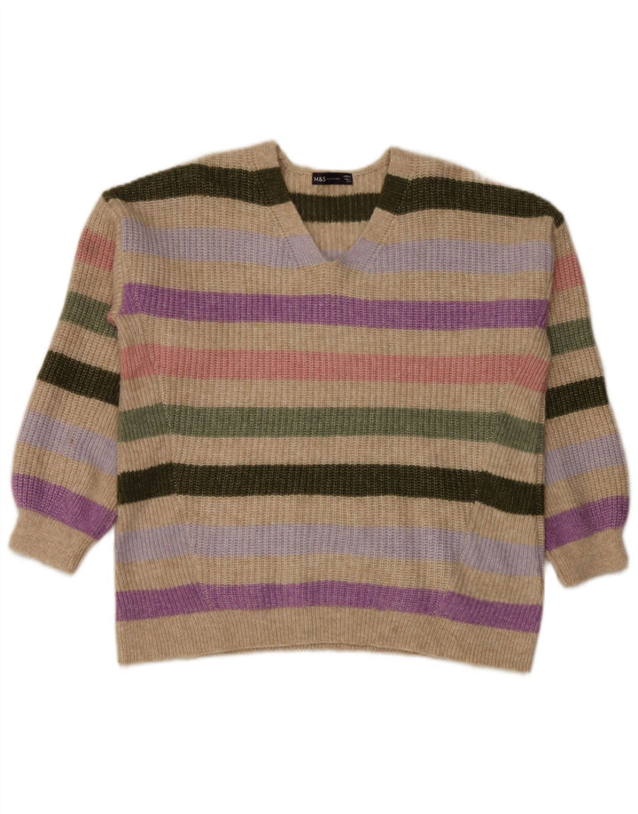 Suéter feminino Marks & Spencer com decote em V Reino Unido 16 grande multicolorido