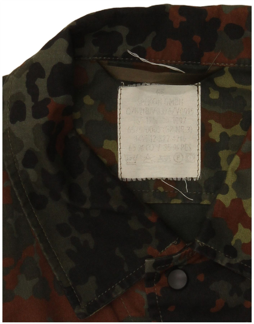 Camisa militar masculina vintage Reino Unido 38 algodão camuflado cáqui médio